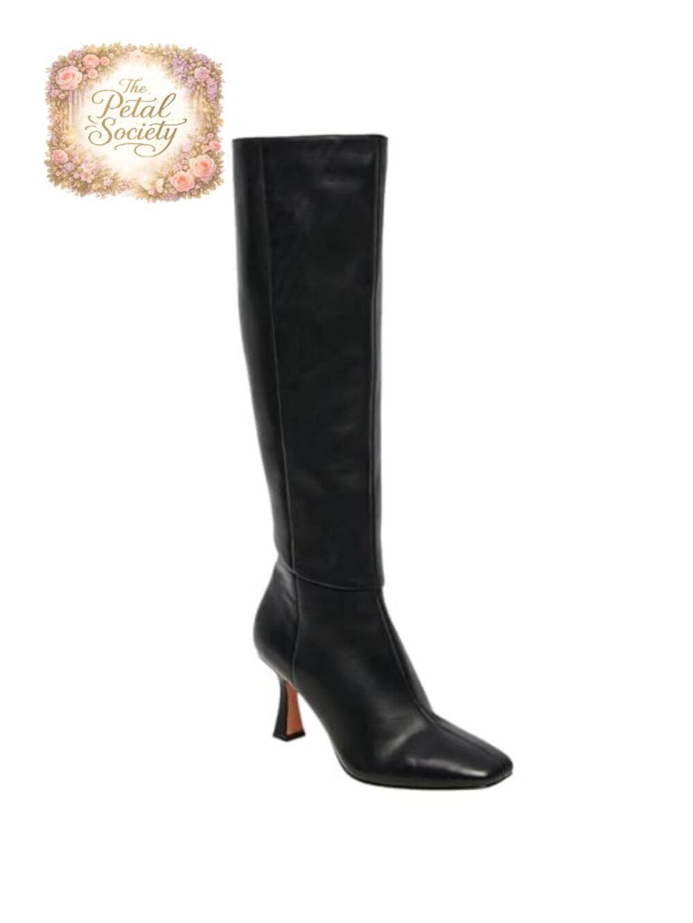 Knee High Boots Women Square Toe Kitten Heel Faux Leather Tall Boots